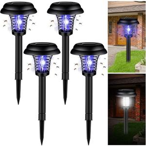 Qualirey 4 Pcs Solar Bug Zapper Waterproof Outdoor Mosquito Zapper Killer and Lighting Repellent Lamp for Indoor Outdoor Use Garden Patio, Purple and White Light(Plastic,Black)