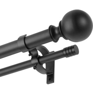 Kemmie 1" Classic Window Curtain Rod with Round & Barrel Finials Simple Double Telescoping Drapery Rod, 36-72", Matted Black Kemmie 1" Classic Window Curtain Rod with Round & Barrel Finials Simple Double Telescoping Drapery Rod, 36-72", Matted Black