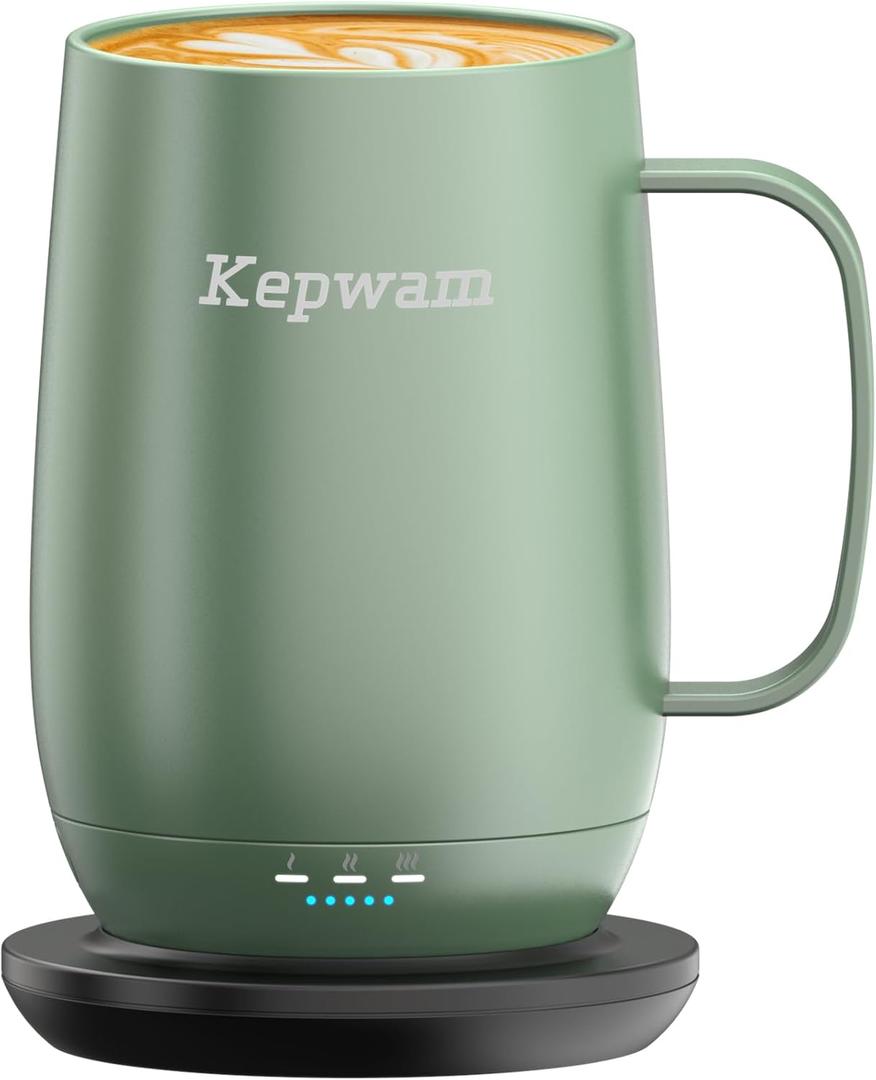 Kepwam Heated Coffee Mug T2-Plus, 20oz Fastest Heating Smart Mug, Coffee Mug Warmer Set, Hot Up to 149, Beverage Warmer Cup for Coffee, Tea Gifts (Sage Green)