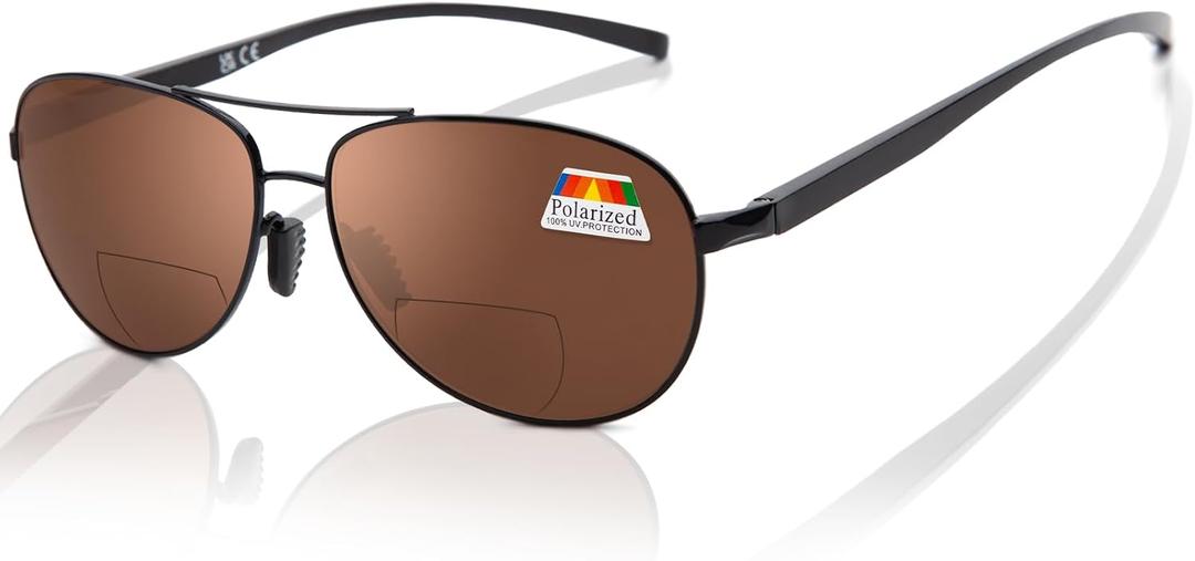 LianSan Polarized Premium Aviator Bifocal Reading Sunglasses for Men Women Retro Top Clear Sun Readers UV Protection (Polarized Black,1.5x)