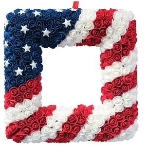 18 Inch Patriotic Red White Blue Large Size Square Shape Flower Wreath for Front Door, Forth of July American Flag Color Soft Touch Floral Wreath for Indoor and Outdoor, July 4th Wreath