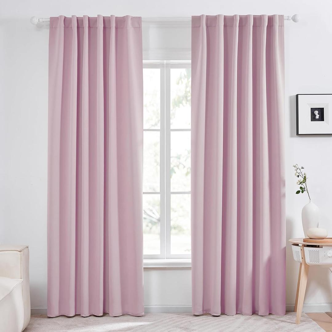 Deconovo Blackout Curtains  Room Darkening, Noise-Reducing, Thermal Insulated  Energy-Efficient Window Treatment for Bedroom, Living Room & Home Office  2 Panels, Light Lilac, 52W x 95L Inch