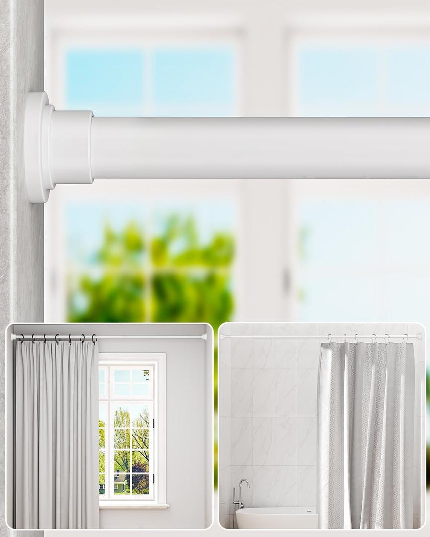 ALLZONE Shower Curtain Rod Tension No Drill, 42-83 Inches, Heavy Duty Tension Curtain Rod, Rustproof Shower Rods for Bathroom, Adjustable Spring Tension Rods for Windows, White