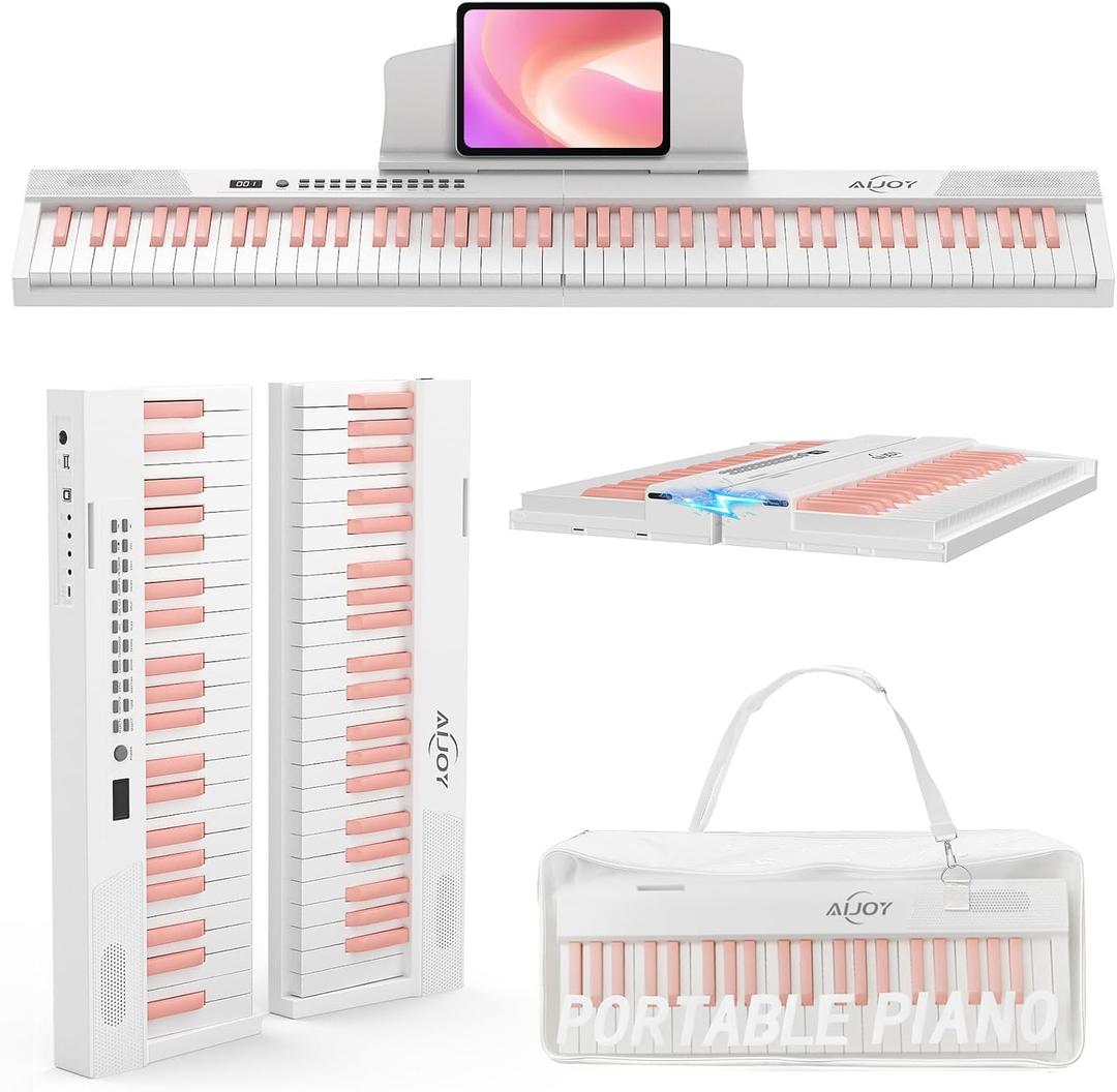 AiJoy 88-Key Split Portable Piano Keyboard with Velocity-Sensitive Keys, Magnetic Detachable Design, 900 Tones, 110 Demos, USB-MIDI, Carry Case Included, Ideal Beginner Gift (Pinkish-white)