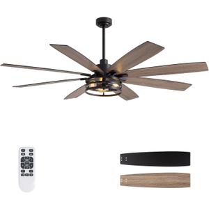 LuminFan 72 inch Large Ceiling Fans with Lights and Remote, Black Modern Ceiling Fan for Living Room, Patios, 6 Speed Reversible Quiet DC Motor, 8 Blades, Easy to Install