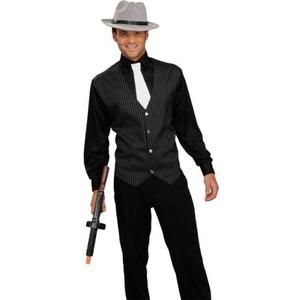 Men's Gangster Shirt, Vest And Tie, Black/White, One Size Costume
