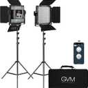 GVM 2 Pack LED Video Lighting Kits with APP Control, Bi-Color Variable 2300K~6800K with Digital Display Brightness of 10~100% for Video Photography, CRI97+ TLCI97 Led Video Light Panel +Barndoor
