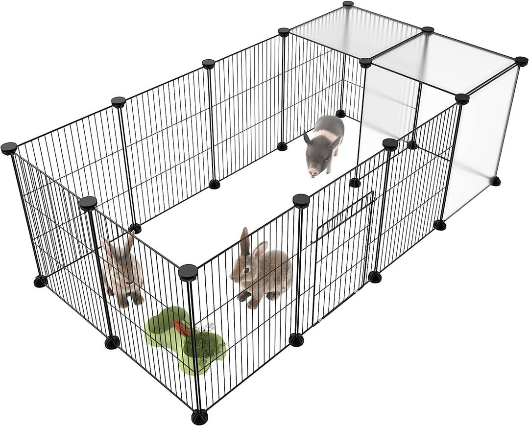 HOMIDEC Pet Playpen,Small Animals Cage DIY Wire Portable Yard Fence with Door for Indoor/Outdoor Use,Puppies,Kitties,Bunny,Turtle 48" x 24" x 16" Black