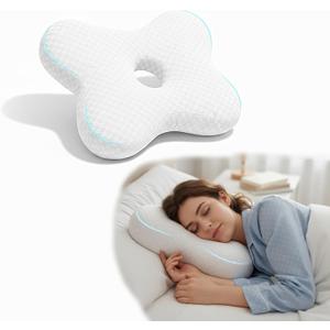 Pozico Piercing Pillow with Hole Butterfly Shape Side Sleeper Pillow for Ear Pain Relief, CNH, Surgery Recovery Adjustable Filling, Ergonomic Support & Washable Cover