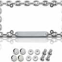 Premium Chrome Chain License Plate Frame with 4 Silver Screw Caps, Street Legal Universal Fit for Cars & Trucks, Heavy Duty Rust-Free Zinc Chrome Chain License Plate Frame for Men & Women