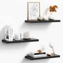 Floating Shelves Set of 3, Black Wood Wall Mounted Shelf 16" for Kitchen, Living Room, Bedroom, Bathroom Storage, Book Shelf, Home Decor, Frame Display