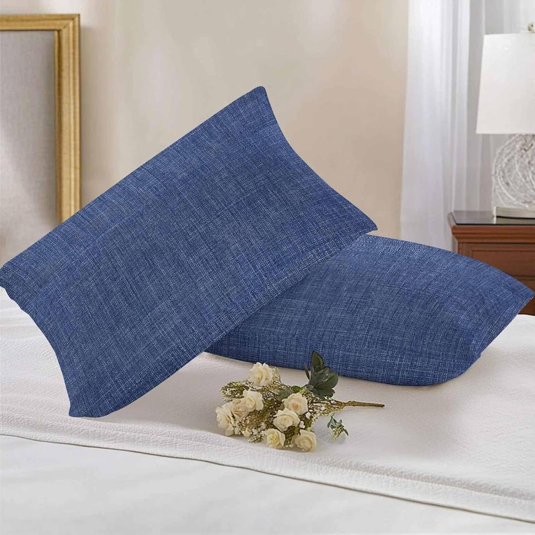 Outdoor Pillow Covers 20x12IN Pack of 2 Navy Blue Retro Linen Waterproof Throw Pillow Case Cushion Covers for Patio Garden Couch Sofa Solid Color Decorative Pillowcases