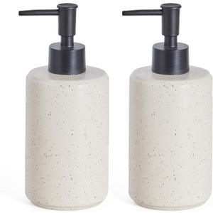 Ceramic Soap Dispensers, 14oz Rustic Dish Hand Soap Dispenser for Bathroom & Kitchen, Speckled Liquid Soap Pump Bottle for Shampoo, Lotion, Conditioner, Modern Farmhouse Bathroom Decor, Cream