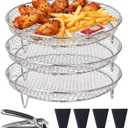 Air Fryer Racks, Cooling Racks for Cooking and Baking 8 inch,Round Stackable Rack with Spare Clip and Silicone Feet, Stainless Steel Kitchen Household, Fit all 4.2QT - 5.8QT Air Fryer