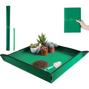 Plant Repotting Mat for Indoor Plants Transplanting Table Top Gardener Portable Potting Tray Potting Soil Tidy Tray Succulents Bonsai Planting Gardening Mat Garden Gifts for Women 29.5"x29.5" (Dark Green)
