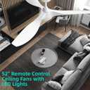 Roomratv Ceiling Fans with Lights,Large Airflow 52inch Modern Ceiling Fan with Quite Reversible DC Motor 3 Color Temperature LED Light (White)
