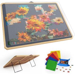 1000 Pcs Puzzle Board with Tilting Stand, 6 Sorting Trays & Cover for Adult, 1000-Piece
