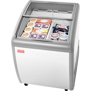 VEVOR Commercial Ice Cream Display Case, 5.4 Cu.ft Chest Freezer, -19 to 3℉ Temp Adjustable Mobile Top Deep Freezer with 2 Wire Baskets, 2 Sliding Glass Doors, Locking Casters & LED Strip Lighting