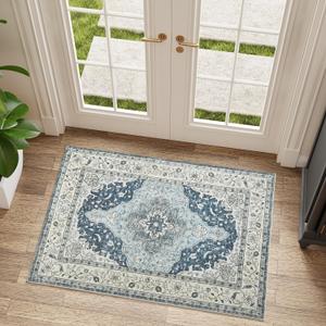 Topllen Entryway Rug - 2'x3' Boho Soft Low Pile Washable Area Rug, Non-Slip Small Rugs Indoor for Front Door Entrance Kitchen Bathroom, Vintage Carpet Stain Resistance (Blue, 2x3ft)