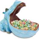 aboxoo Hippo Statue Home Resin Hippopotamus Figurine Fun Candy Dish,Key Bowl,Big Mouth Sculpture Table Art Decoration Sundries Container Storage Box (Light Blue)