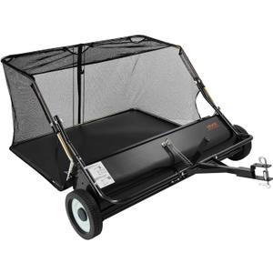 VEVOR Tow Behind Lawn Sweeper, 48 in Pull Behind Yard Sweeper, 26 cu. ft Hopper Bag Capacity, Leaf & Grass Collector with Dumping Rope, Adjustable Sweeping Height, Garden Sweepers for Lawn Farm