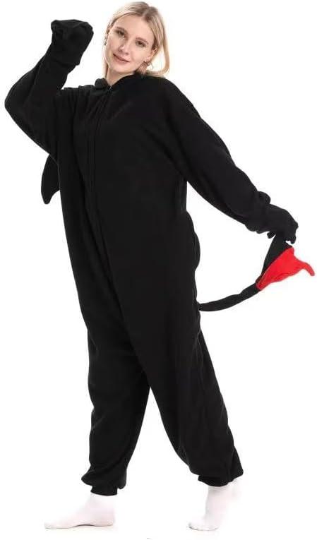 Adult Onesie Pajamas, Unisex Cute Animal Costume, Cosplay Halloween Jumpsuit Sleepwear for Women Men (Black Dragon) XL