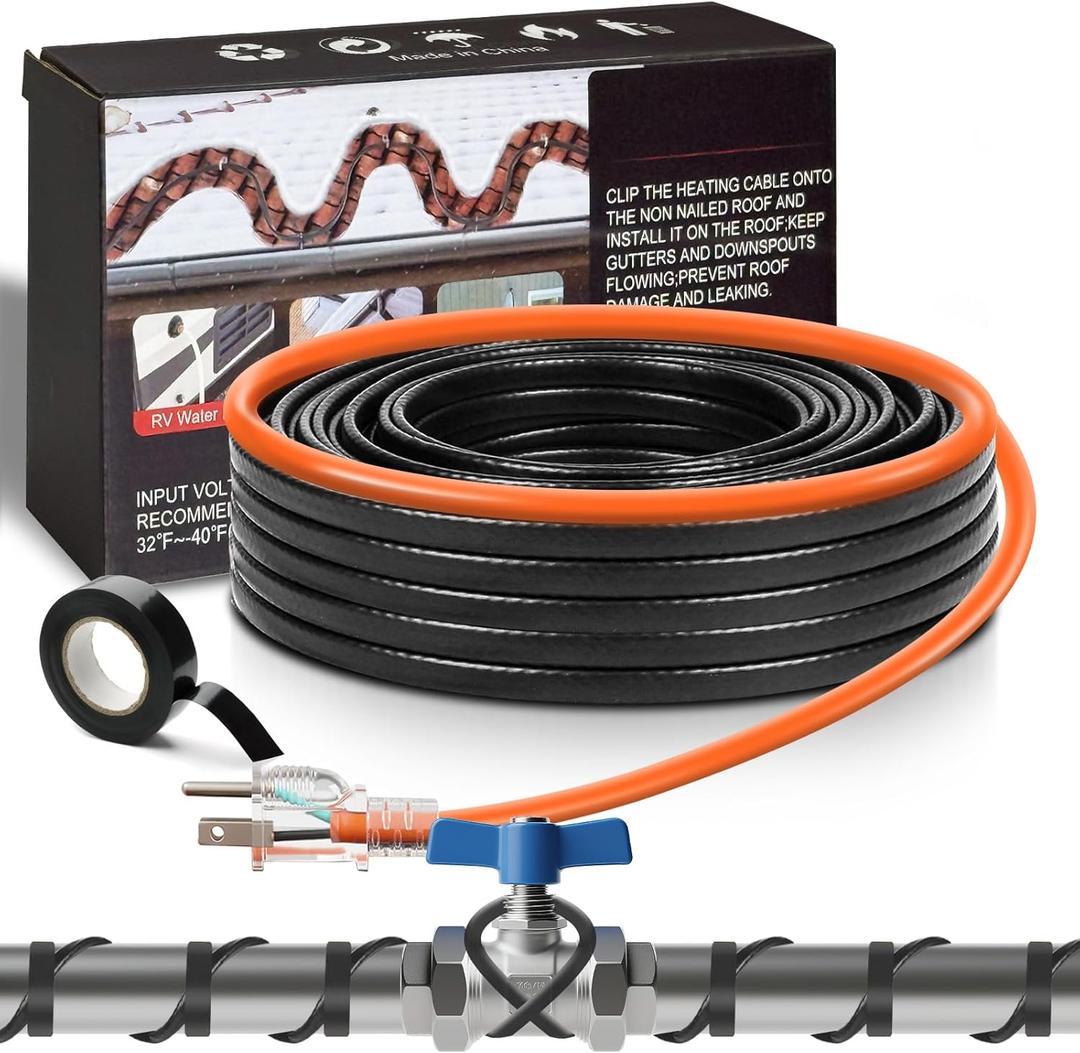 30FT(3FT~160FT) Water Pipe Heat Cable for Pipe Freeze Protection, Pipe Heating Cable for Metal And Plastic Home Pipes, Energy-Saving Heat Trace Cable Keeps Water Flowing, 120V 5W/ft (Black)