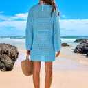ANRABESS Women Swimsuit Crochet Swim Cover Up 2026 Summer Bathing Suit Swimwear Mesh Knit Beach Dress Vacation Outfits (Small, Blue)