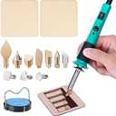 YIHUA 930-IV Pyrography Wood Burning Pen Kit Adjustable Temperature, Power Switch, Heat Deflector, Rubber Grip with 10 Pyrography Tips, 2 Wood Pieces, Flip-Up Pen Stand, for Woodburning DIY Crafts