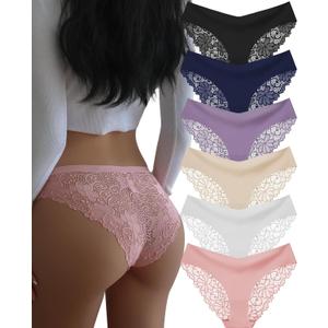 DHFBABY Sexy Cheeky Womens Underwear Comfortable Seamless Panties Luxurious Lace Bikini Briefs (US, Alpha, X-Small, Regular, Regular, A-6 Pack-6 Color)