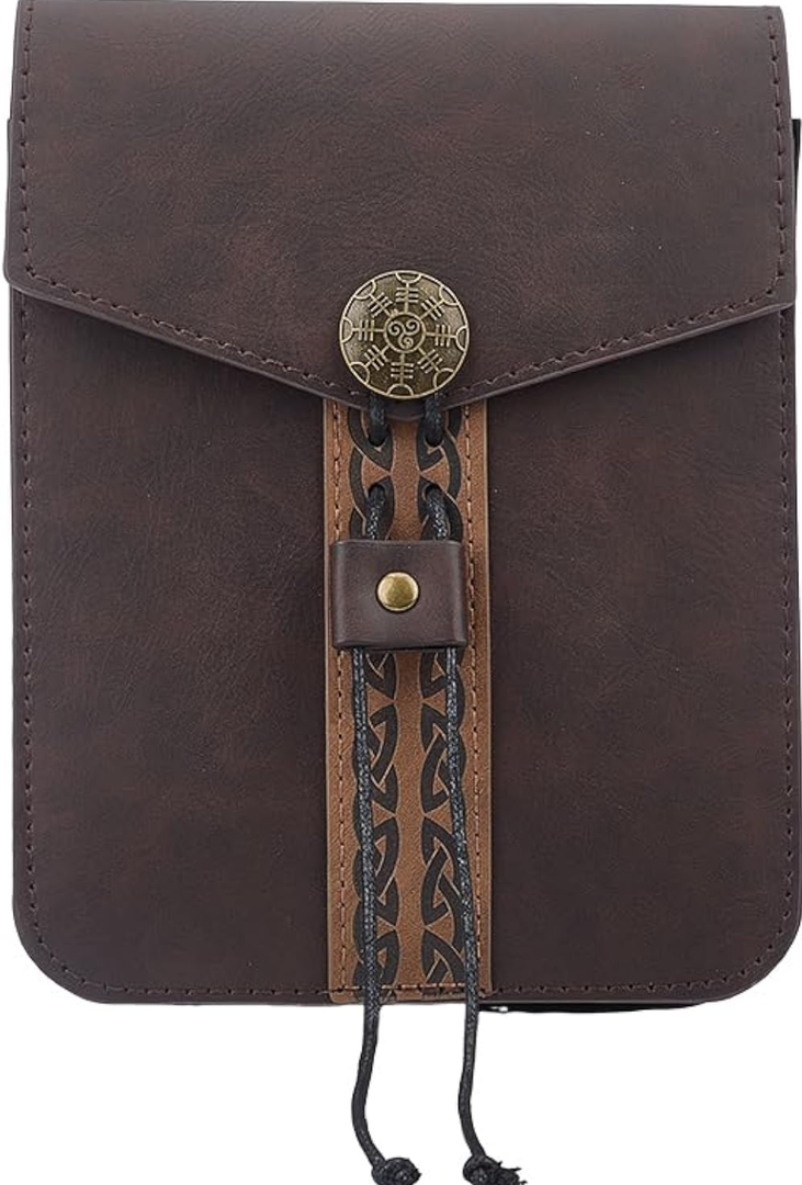 Vintage Medieval Faux Leather Belt Bag Portable Viking Brown Side Pack Waist Bag Middle Ages Faux PU Leather Belt Pouch for Men Women Halloween Ren Faire Viking Renaissance Cosplay