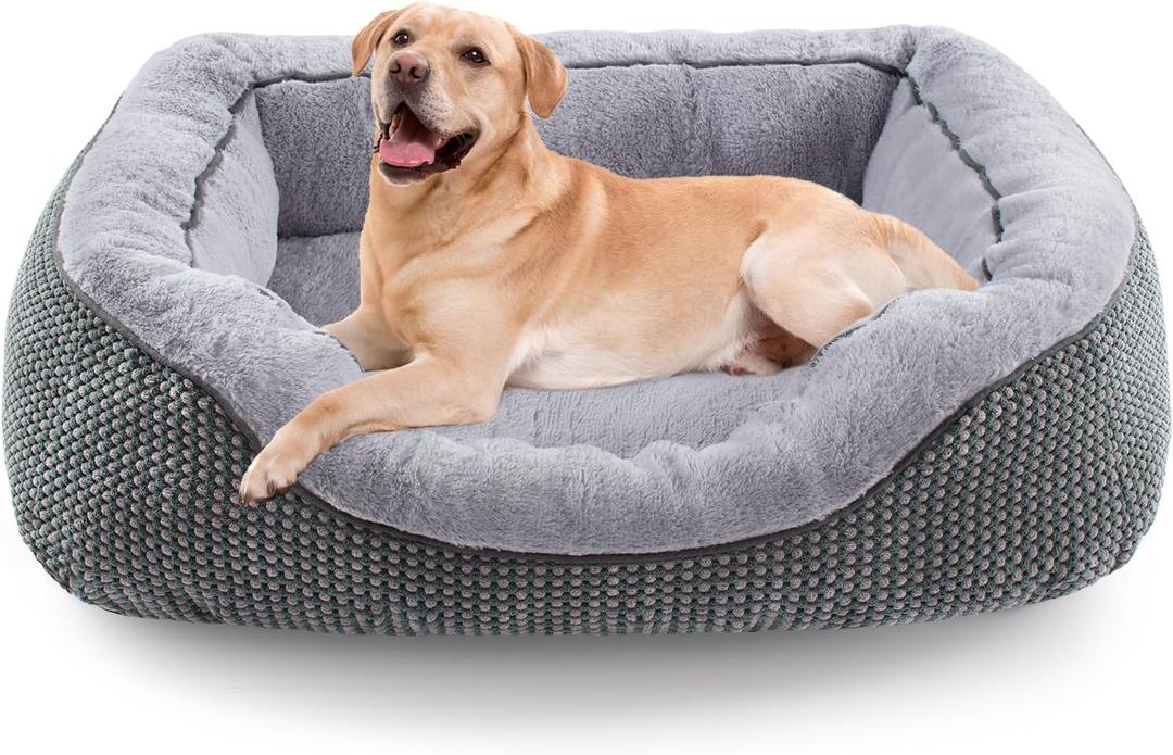 INVENHO Large Dog Beds for Large Dogs Washable, Rectangle Dog Beds Large Sized Dog, Orthopedic Dog Bed, Warming Soft Sleeping Puppy Bed Durable Pet Bed with Anti-Slip Bottom L(35"x25"x10") Gray