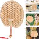 BESTOYARD Handmade Round Wheat Straw Fan Lightweight Handheld Straw Fan for Cooling and Home Decoration Traditional Weaving Design