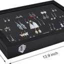 Siveit Earring Organizer Tray Velvet Earring Display Organizer Storage Box Premium 110 Slot 55 Pair Earring Display Organizer with Transparent Glass Cover Suitable for Women and Girls (Black)