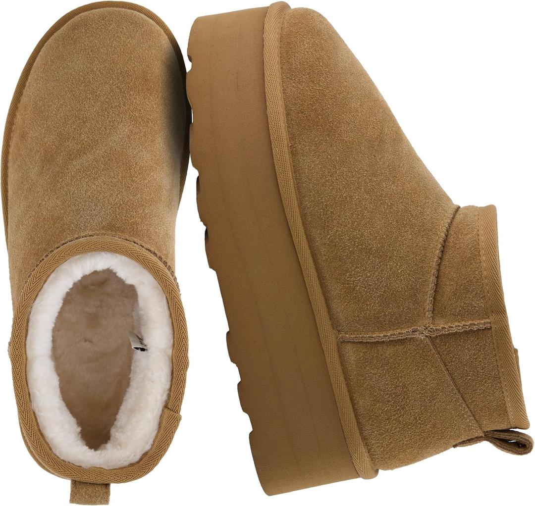 CUSHIONAIRE Hippy Womens Platform Ankle Boots Genuine Suede, Faux Fur Lining, Cozy Winter Slip-On Design, Comfortable Footwear, 7M