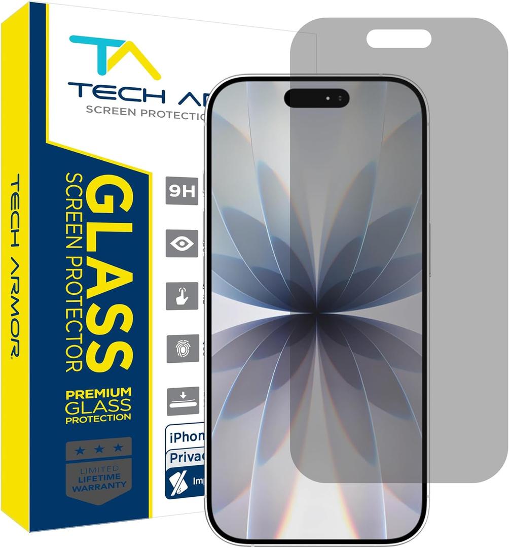 Tech Armor for iPhone 17 Screen Protector Privacy Glass 6.3 inch - Ballistic Tempered, Anti-Spy, Case Friendly, Easy Installation, Bubble Free, Touch Support, 1 Pack