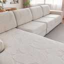 Couch Cushion Covers, Super Stretch Washable Sofa Slipcovers for L Shaped & Modular Seats, Pet-Friendly Furniture Protector with Stripe Design, (1PC Back Cover, Ivory) (Ivory / Leaves Pattern)