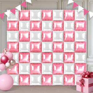 Pink and White Square Foil Balloons 50 Pcs Metallic Pink and White Balloons Wall Backdrop for New Year Graduation Birthday Bridal Shower Party Arch Backdrop Decorations