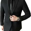 Men's Suit Suit (Blazer+ Pants) Business Wedding Gentleman Full Professional Interview Formal Casual Suit (Medium, Black)