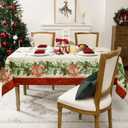 Romanstile Christmas Jacquard Rectangle Tablecloth 60 x 84 Inch - Winter Xmas Holly Bell Table Cloth, Heavy Weight Vintage Damask Fabric Table Cover for Holiday, Party, Dinner Decor (Green)