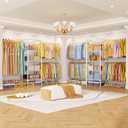 Ulif M2 Wall Mounted Closet System, Clothes Rack Mounted onto the Wall with 4 Expandable Hanger Rods and 5 Metal Shelves, Clothing Organizer Storage in (70.8-102.3)" L x 14.5" D x 71.2" H, White