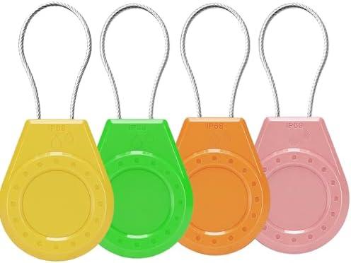 HonShoop Air Tagholder Keychain Case with Steel Wire Cable & Hex Lock, Waterproof Anti-Lost Shockproof Cover Compatible with Apple Air Tag for Luggage, Backpack, Keys (Yellow+Green+Orange+Pink)