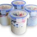 Overnight Oats Container with Lids (4-Piece set) - 16 oz Plastic Containers with Lids - Oatmeal Container to go | Portable Cereal and Milk Container on the go | Airtight Snap Lock Storage Jars