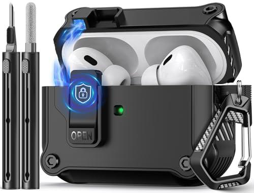 Pohgelan Compatible with AirPods Pro 2nd/1st Case,Magnetic Automatic Lock with Cleaning Kit,Compatible with Magsafe Cover -Black
