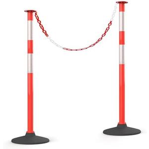 HiGiant 2 Pack 34 Inches Traffic Delineator Posts with Weighted Rubber Base, Portable Orange Safety Posts Cones with Reflective Collars and 5 Ft Plastic Chains for Parking Lot, Construction Work