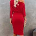 Ezbelle Women's Off The Shoulder 3/4 Sleeve Batwing HIPS-Wrap Pencil Party Sexy Bodycon Midi Dress Loose (Red, L)