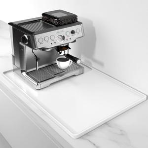 Rnivvi Silicone Coffee Mat, 16" x 24" Waterproof Raised Edge Coffee Bar Mats for Espresso Machine Station Accessories, Heat Resistant Dish Drying Pad for Kitchen Counter, Rubber Bar Decor Pad, White