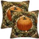 Pumpkin Fall Throw Pillow Covers 18x18 Set of 2 | Farmhouse Decorative Cushion Cases for Couch, Sofa and Bedroom | Autumn Pillcases Home Decor for Living Room, Porch, Patio