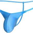 Lustrous Men's G-String Ultra-Slim Straps Thong V-Shaped Seam Sexy Pouch Blue, L