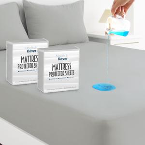 Magik & Kover Queen Mattress Protector Waterproof Cover 2 Pack, Waterproof Bed Queen Fitted Sheet Only, Machine Washable Deep Pocket Mattress Covers for Bed with Elastic Rubber Band, Grey (Gray)